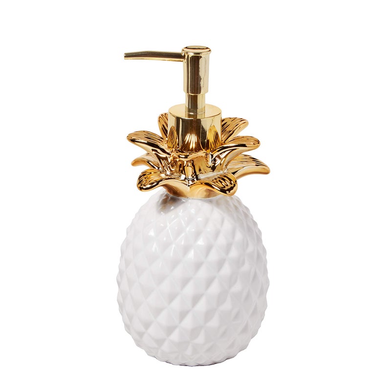 SKL Home Gilded Pineapple Ceramic Soap/Lotion Dispenser, 14 Oz. Capacity, Tropical/Coastal/Resort, for Bath/Kitchen/Bar & Gift, White/Gold - Image 1